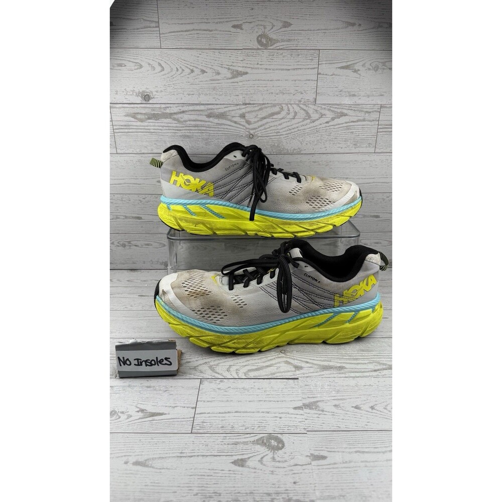 Hoka One One Clifton 6 Running Shoes Mens 10.5 Grey Yellow 1102872 LRNC #520